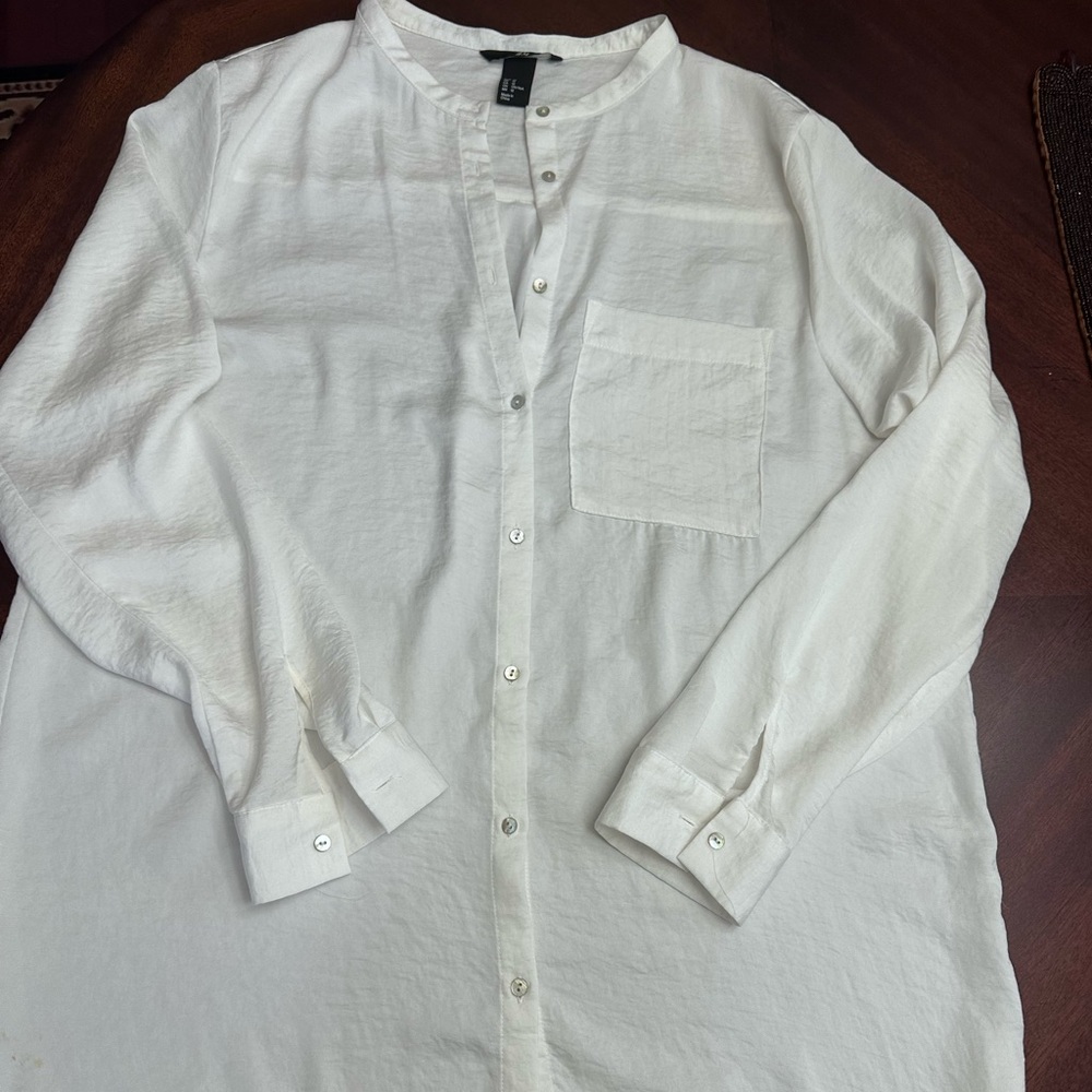 H & M Lightweight Airy Off-white Cream Long Sleeved Top Minimalist  Shirt
